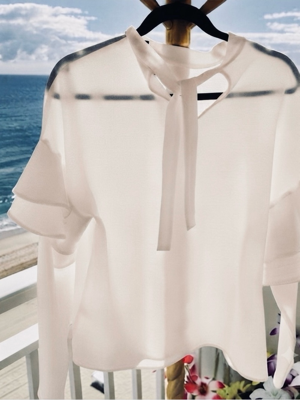 SUNDAY IN BROOKLYN Elegant White Ruffle Sleeve Blouse - Picture 2 of 5